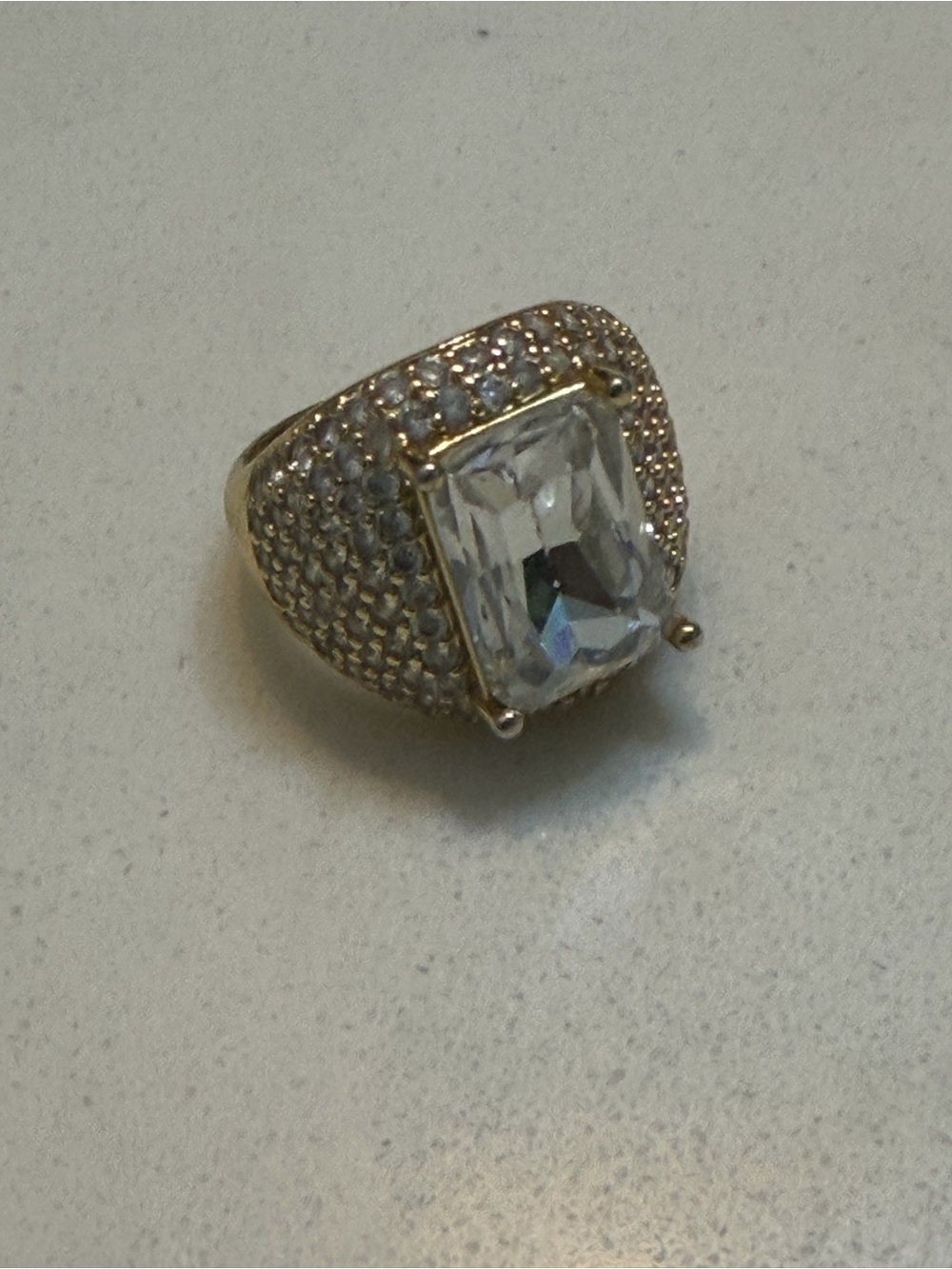 Gold-Tone Clear Stone Cocktail Ring - 14k gold plated over copper